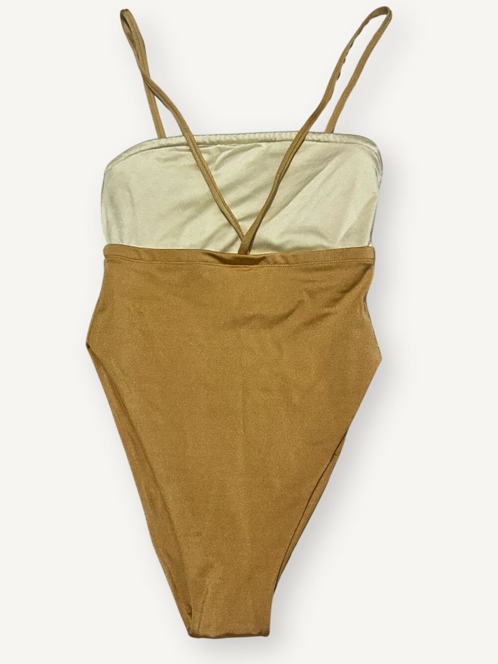 NWT Girls On Swim 'Bella One Piece' Colorblock in Shiny Gold/Beige Size S
